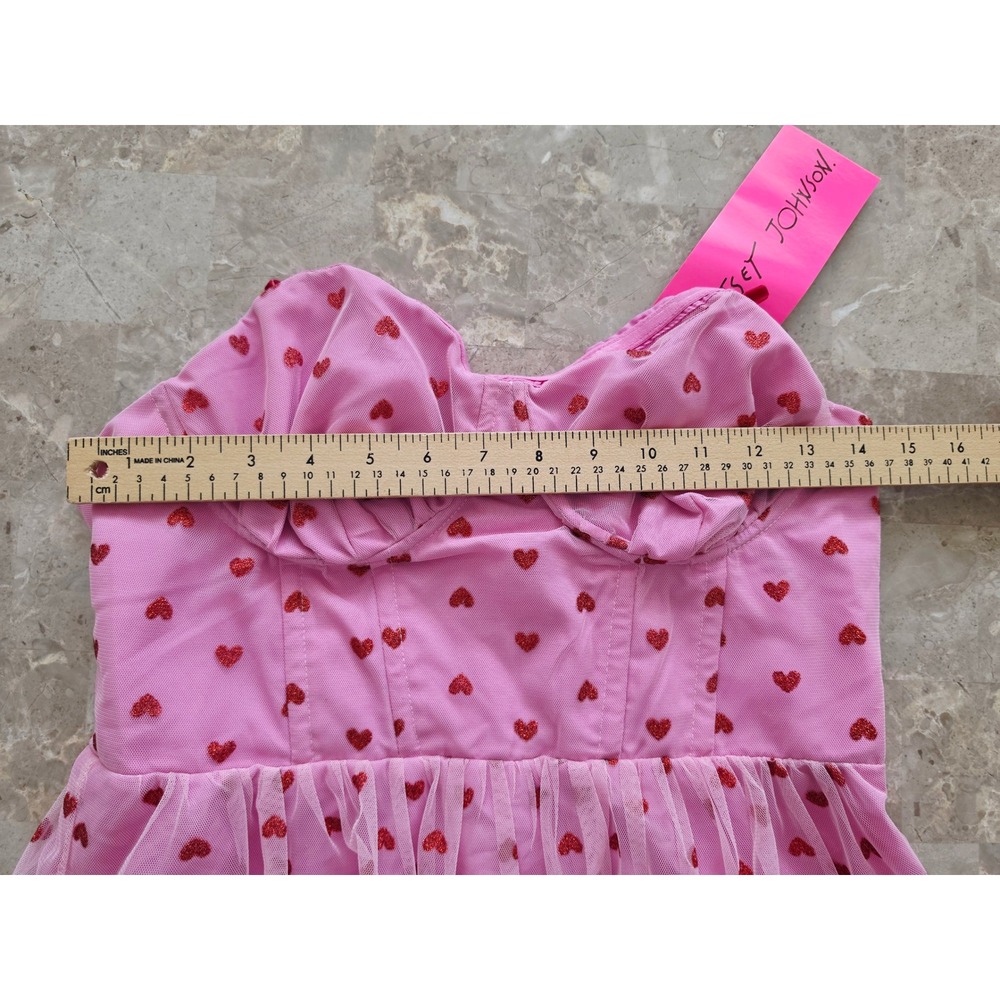 NEW Betsey Johnson Pink Glitter Heart Tulle Valentine Corset Dress Tiered 12 - Picture 6 of 9